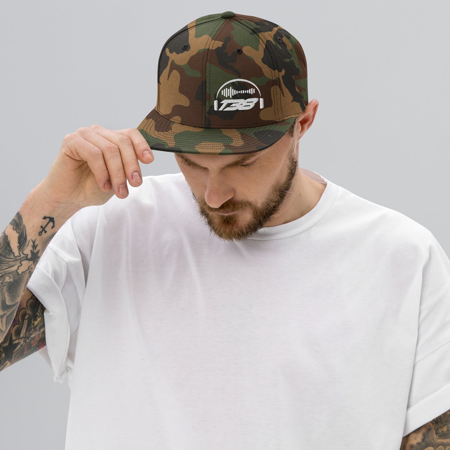 T38 White logo Snapback Hat