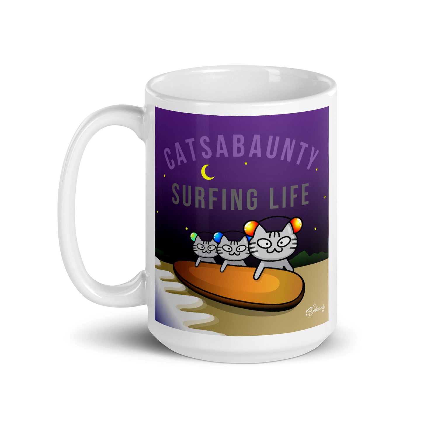 Cat Sabaunty Surfing Life White glossy mug