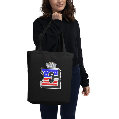 E - Initial Eco Black Tote Bag American Flag with Cat Sabaunty
